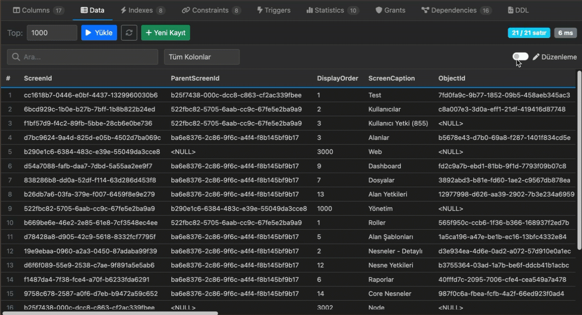 Sql Editor Düzenleme