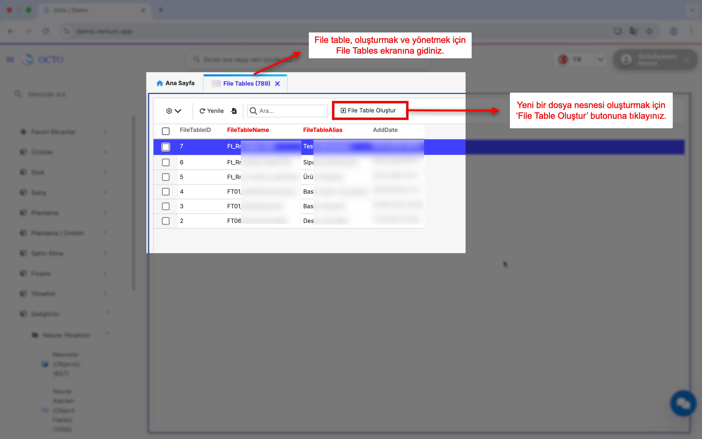 File Table Oluşturma
