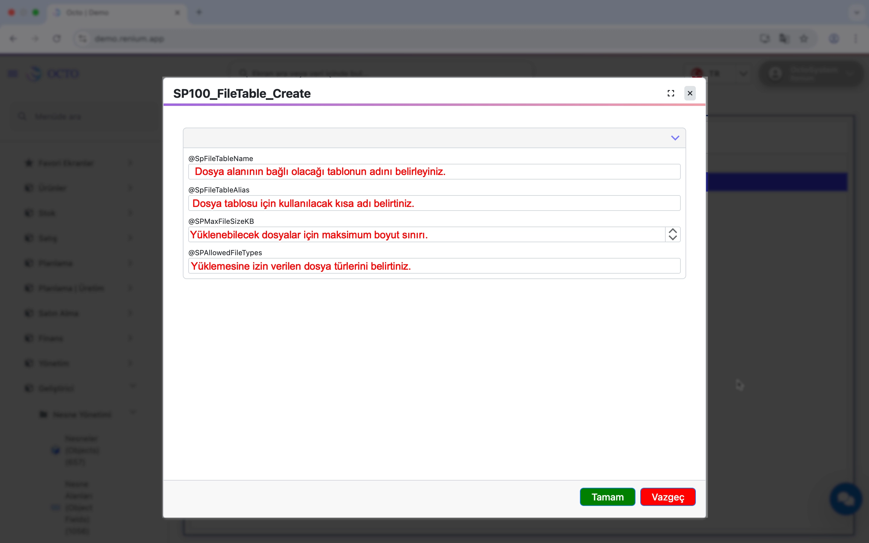 File Table Oluşturma